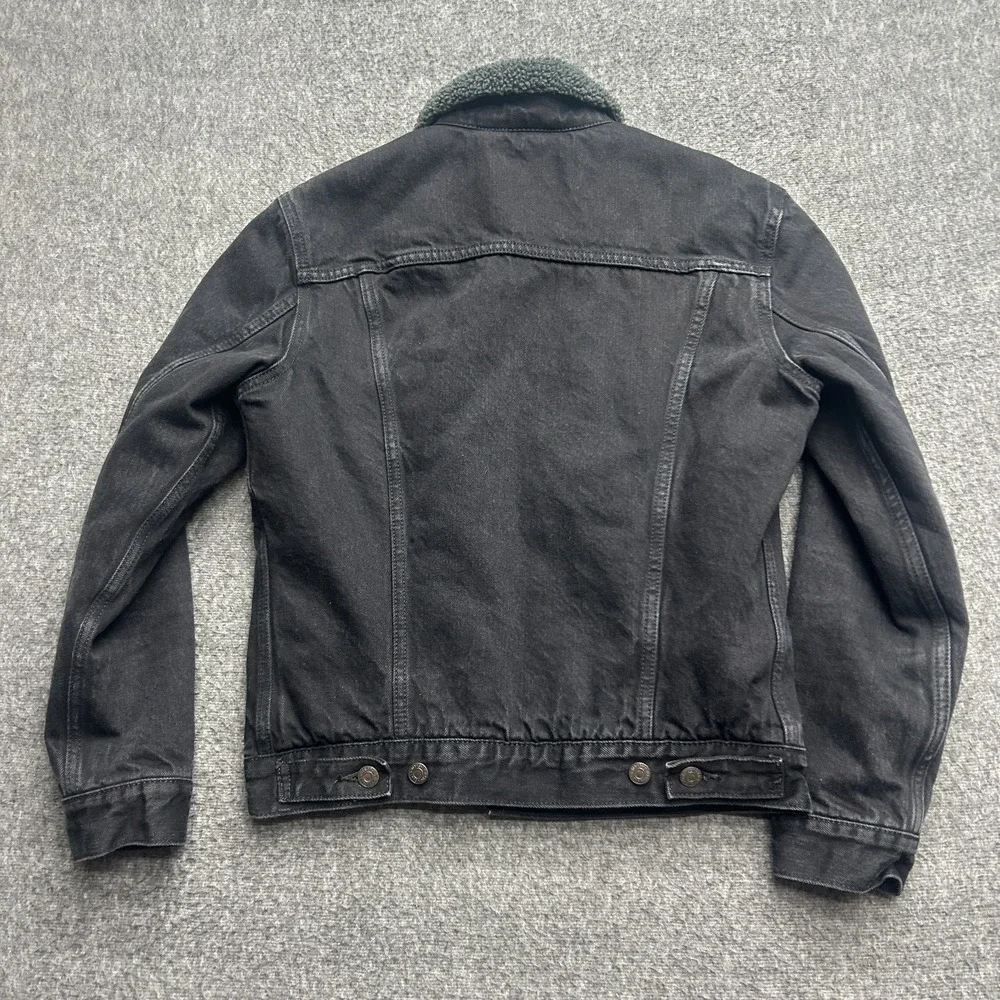 Levis Trucker Jacket Small Mens Sherpa Lined Cotton Denim Button Up‎ Coat Black